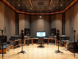 Interior view of a modern audio recording studio